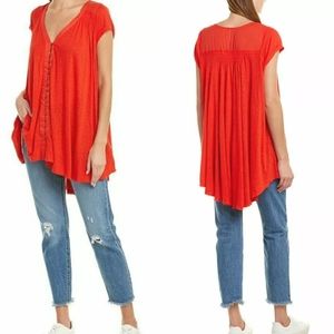 Free People Highland V-Neck Linen Blend T-Shirt